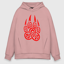 Мужское худи оверсайз ПЕЧАТЬ ВЕЛЕСА КРАСНЫЙ ЛАПА ВОЛКА