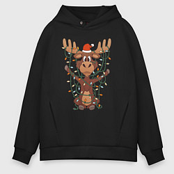 Толстовка оверсайз мужская НОВОГОДНИЙ ОЛЕНЬ CHRISTMAS DEER, цвет: черный