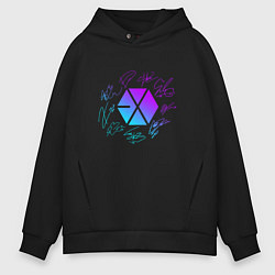 Мужское худи оверсайз EXO BAND NEON LOGO АВТОГРАФЫ