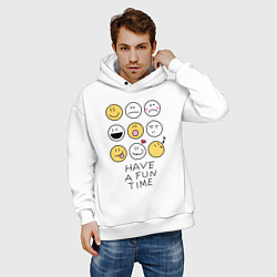 Толстовка оверсайз мужская Have a fun time - emoji, цвет: белый — фото 2