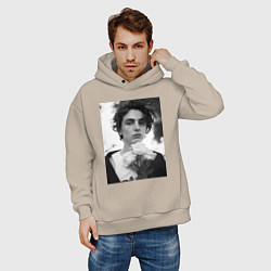 Толстовка оверсайз мужская Timothee Chalamet с розами, цвет: миндальный — фото 2