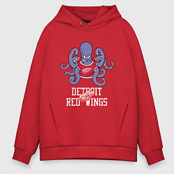 Толстовка оверсайз мужская Detroit Red Wings, Детройт Ред Уингз Маскот, цвет: красный