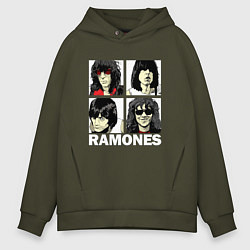 Толстовка оверсайз мужская Ramones, Рамонес Портреты, цвет: хаки