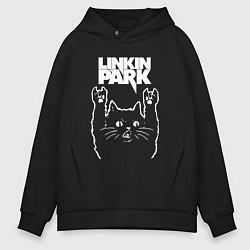 Толстовка оверсайз мужская Linkin Park, Линкин Парк, Рок кот, цвет: черный