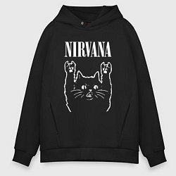 Толстовка оверсайз мужская Nirvana Rock Cat, НИРВАНА, цвет: черный