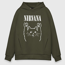 Толстовка оверсайз мужская Nirvana Rock Cat, НИРВАНА, цвет: хаки