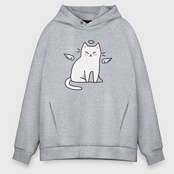 Толстовка оверсайз мужская КОТИК АНГЕЛ CAT ANGEL, цвет: меланж