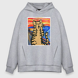 Мужское худи оверсайз Орущий кот пародия на Крик Мунка