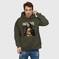 Толстовка оверсайз мужская Shiba Inu Mona Lisa, цвет: хаки — фото 2