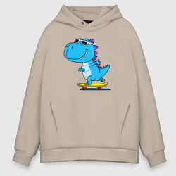 Мужское худи оверсайз Динозавр скейтбордист