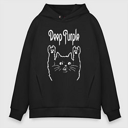 Толстовка оверсайз мужская Deep Purple Рок кот, цвет: черный