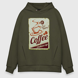 Толстовка оверсайз мужская Coffee Cup Retro, цвет: хаки