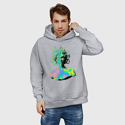 Толстовка оверсайз мужская Gorgon Medusa Vaporwave Neon, цвет: меланж — фото 2