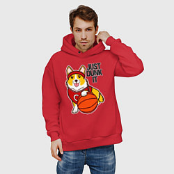 Толстовка оверсайз мужская JUST DUNK IT корги, цвет: красный — фото 2