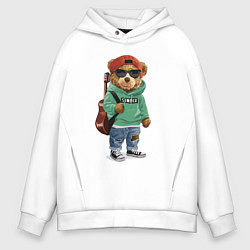 Мужское худи оверсайз Прикольный мишутка гитарист Cool teddy bear guitar