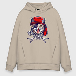 Мужское худи оверсайз Кот пират и рыбьи кости