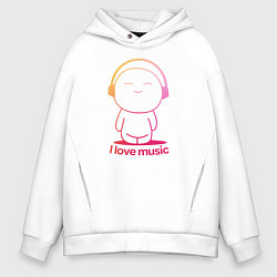 Мужское худи оверсайз I love music цветная