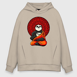 Толстовка оверсайз мужская Медитация панды Дзен, цвет: миндальный
