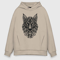 Мужское худи оверсайз TRIBAL MANDALA FOX ПЛЕМЕННАЯ ЛИСА МАНДАЛА