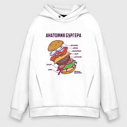 Толстовка оверсайз мужская Анатомия схема Бургера Burger Scheme Anatomy, цвет: белый