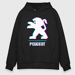 Мужское худи оверсайз Значок Peugeot в стиле Glitch