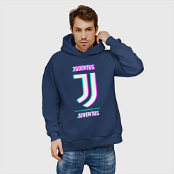 Толстовка оверсайз мужская Juventus FC в стиле Glitch, цвет: тёмно-синий — фото 2