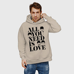 Толстовка оверсайз мужская ALL YOU NEED IS LOVE THE BEATLES, цвет: миндальный — фото 2