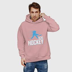Толстовка оверсайз мужская Хоккей Силуэт спортсмена, цвет: пыльно-розовый — фото 2