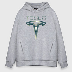 Толстовка оверсайз мужская Tesla Logo Тесла Логотип Карбон, цвет: меланж
