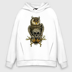 Толстовка оверсайз мужская Сова с черепом на животе, цвет: белый