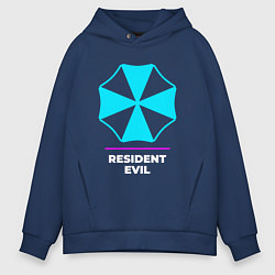 Толстовка оверсайз мужская Символ Resident Evil в неоновых цветах, цвет: тёмно-синий