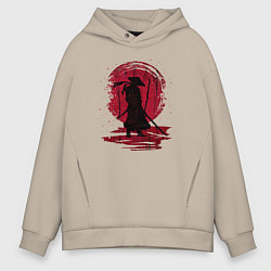 Мужское худи оверсайз Самурай и красная луна