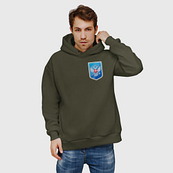 Толстовка оверсайз мужская Синий герб России, цвет: хаки — фото 2