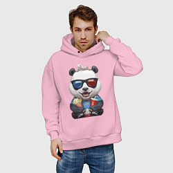 Толстовка оверсайз мужская Прикольный панда с попкорном и колой, цвет: светло-розовый — фото 2