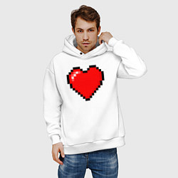 Толстовка оверсайз мужская Пиксельное сердце-здоровье - Красный, цвет: белый — фото 2