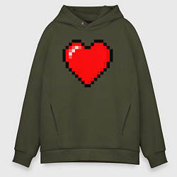 Толстовка оверсайз мужская Пиксельное сердце-здоровье - Красный, цвет: хаки