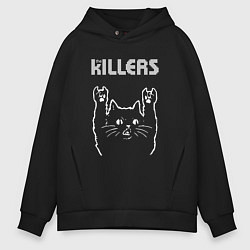 Толстовка оверсайз мужская The Killers рок кот, цвет: черный