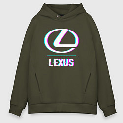 Толстовка оверсайз мужская Значок Lexus в стиле glitch, цвет: хаки