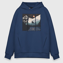 Мужское худи оверсайз Оранжевая луна и тарзанка