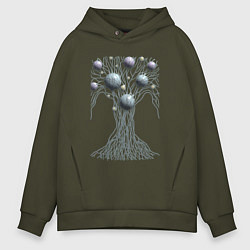 Толстовка оверсайз мужская Абстрактное дерево со сферами, цвет: хаки