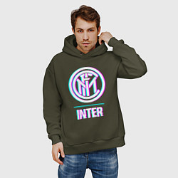 Толстовка оверсайз мужская Inter FC в стиле glitch, цвет: хаки — фото 2