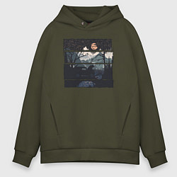 Мужское худи оверсайз Внедорожник и медведь