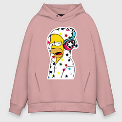 Мужское худи оверсайз Гомер Симпсон в звёздном балахоне и в наушниках