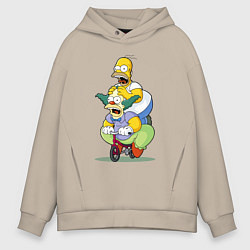 Мужское худи оверсайз Гомер Симпсон и Клоун Красти едут на детском велос