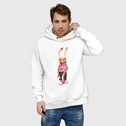 Толстовка оверсайз мужская Заяц в свитере, цвет: белый — фото 2