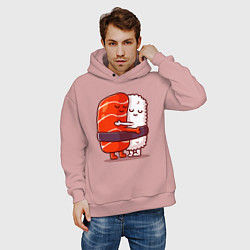 Толстовка оверсайз мужская Суши Любимые Обнимашки, цвет: пыльно-розовый — фото 2