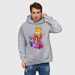 Толстовка оверсайз мужская Барт Симпсон на скейтборде - Eat my shorts!, цвет: меланж — фото 2