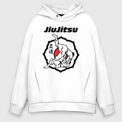 Толстовка оверсайз мужская Jiujitsu throw logo, цвет: белый