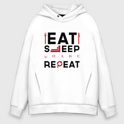 Толстовка оверсайз мужская Надпись: eat sleep Quake repeat, цвет: белый