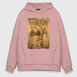 Толстовка оверсайз мужская Led zeppelin swan song logo, цвет: пыльно-розовый